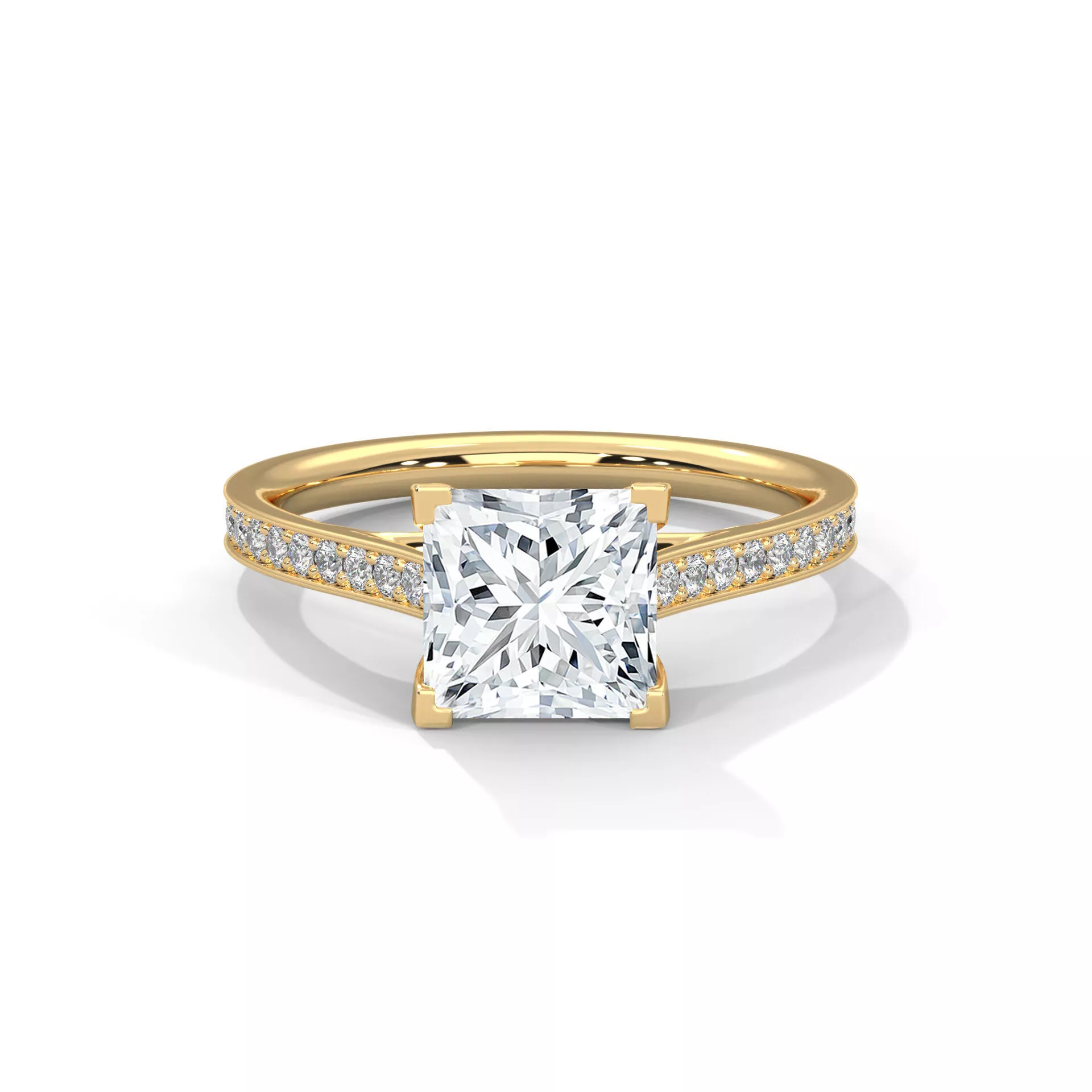 Luxury Princess Round Pave Diamonds Ring Platinum Gold Jewelry 3D print model