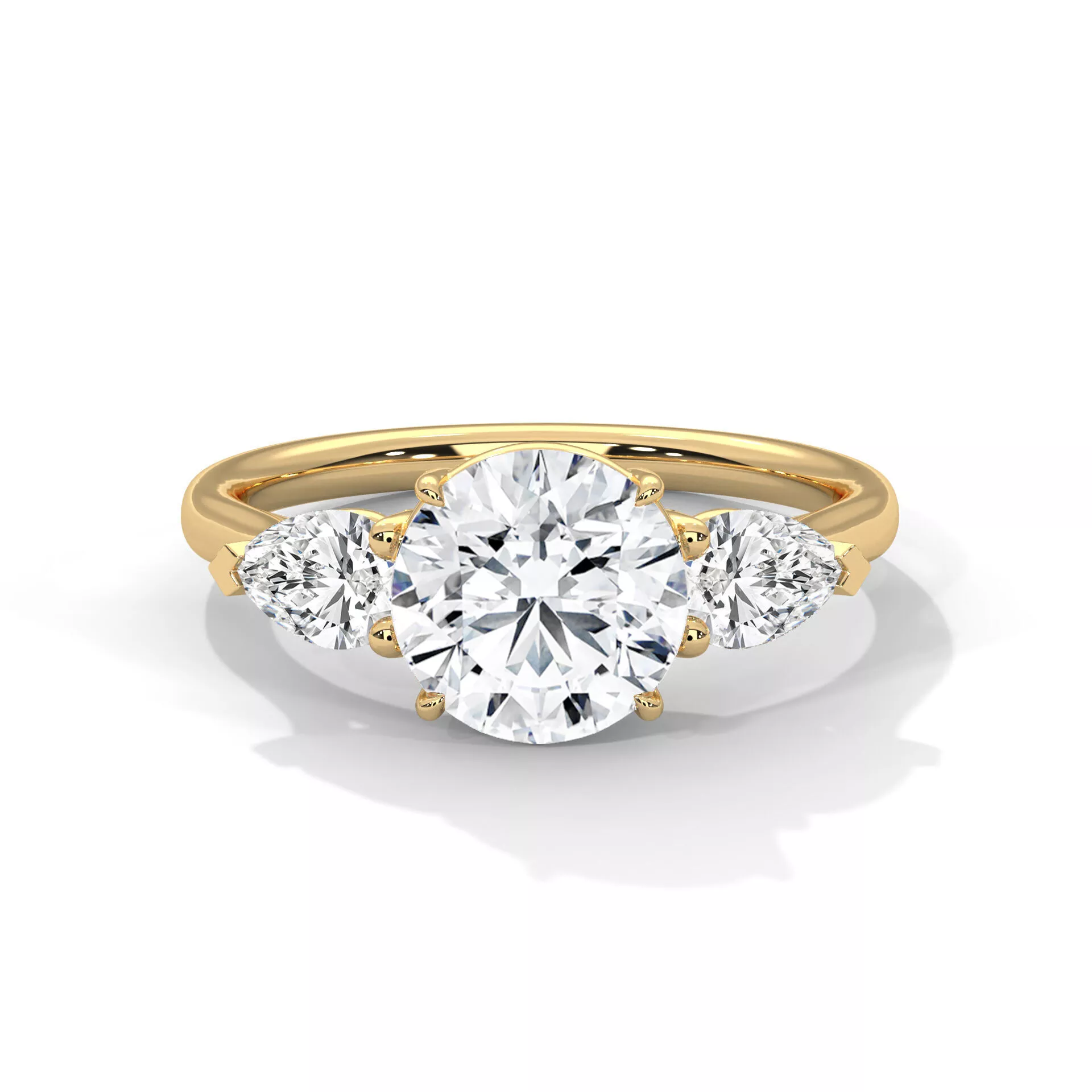 Round Diamond Three Stone Engagement Ring Pear Side Stones CAD 3D print model