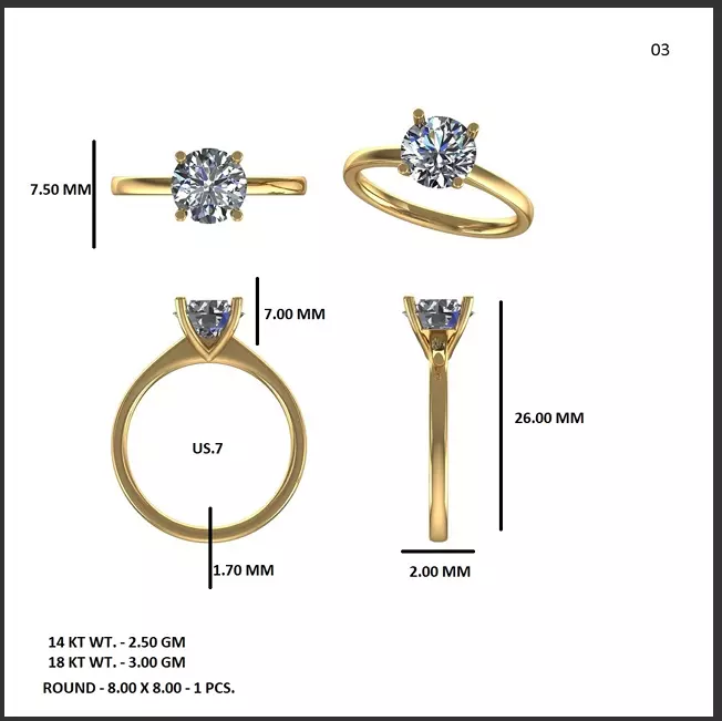 Elegant Round Diamond Solitaire Engagement Ring CAD 3D print model