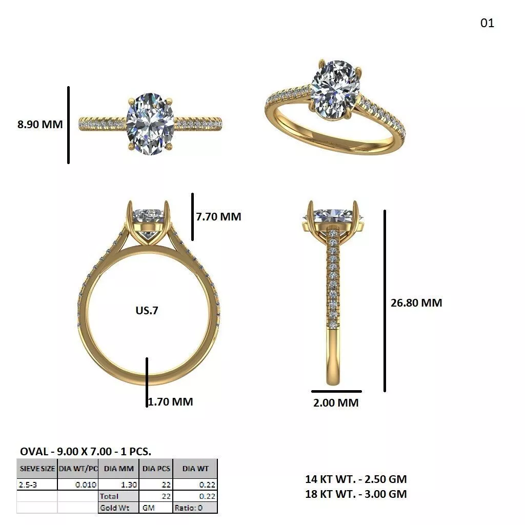 Modern Oval Diamond Pave Band Engagement Ring CAD 3D print model