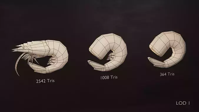 Stylized Shrimp Pack - Game Ready - Includes 4 LOD Levels Low-poly 3D model 5