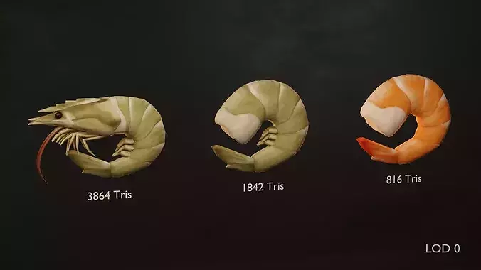 Stylized Shrimp Pack - Game Ready - Includes 4 LOD Levels Low-poly 3D model 2