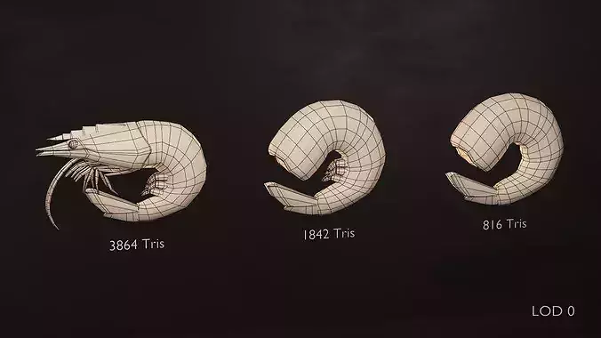 Stylized Shrimp Pack - Game Ready - Includes 4 LOD Levels Low-poly 3D model 3