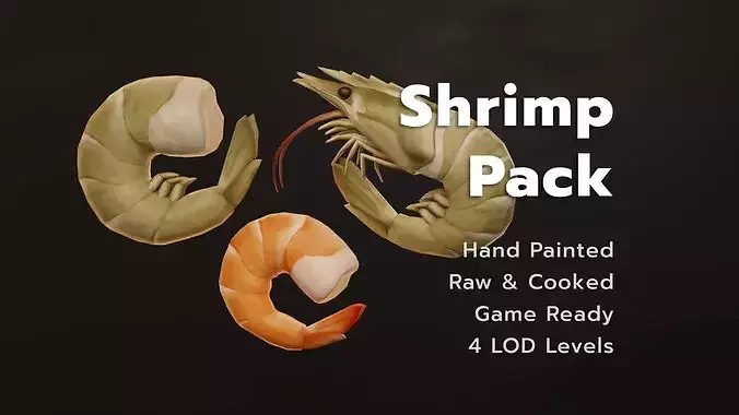 Stylized Shrimp Pack - Game Ready - Includes 4 LOD Levels Low-poly 3D model