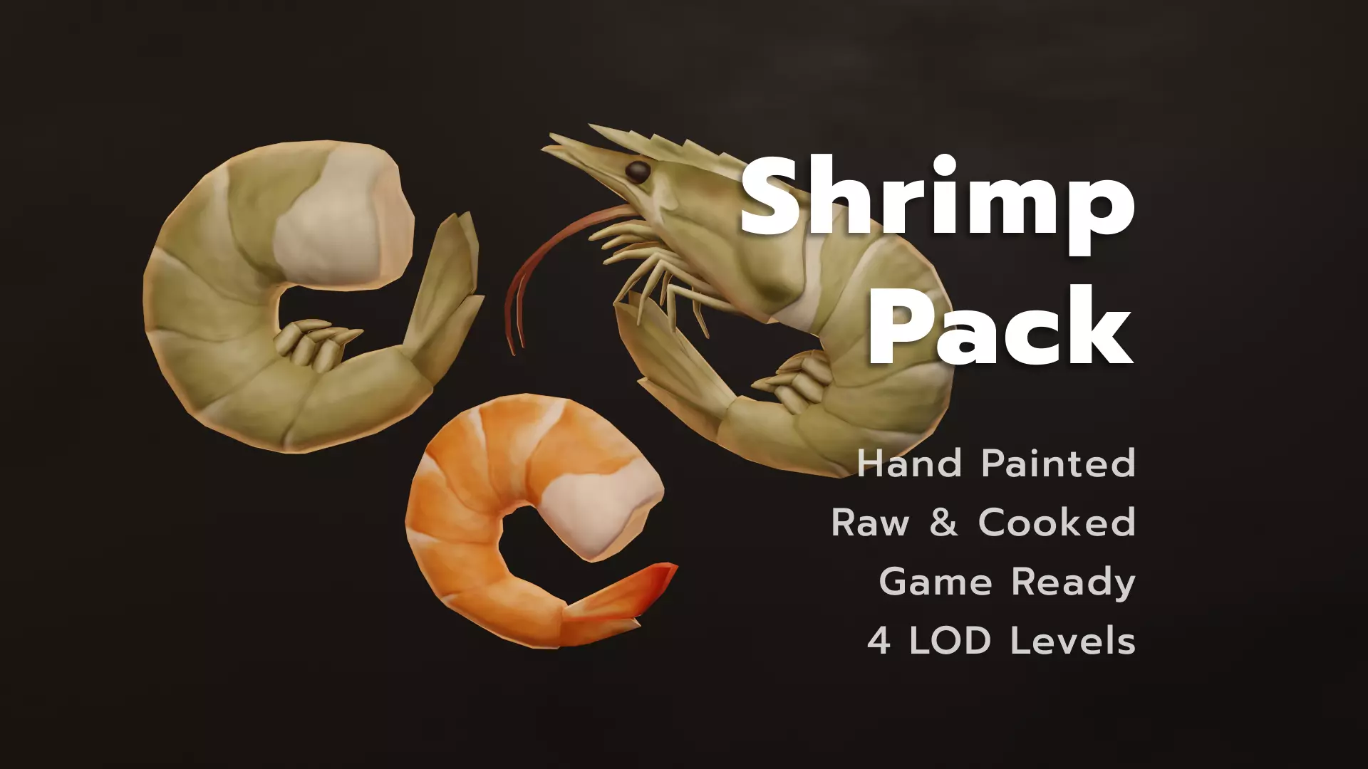 Stylized Shrimp Pack - Game Ready - Includes 4 LOD Levels Low-poly 3D model