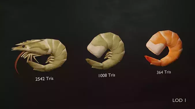 Stylized Shrimp Pack - Game Ready - Includes 4 LOD Levels Low-poly 3D model 4