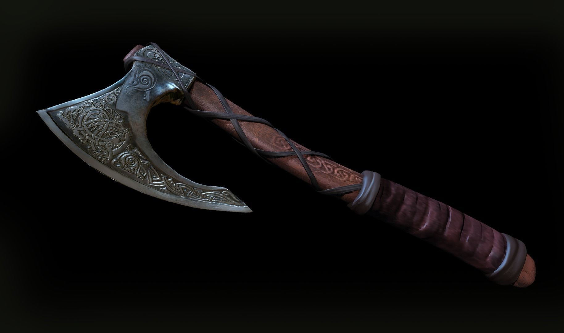 Skeggox Viking Bearded Battle Axe Low-poly 3D model_0