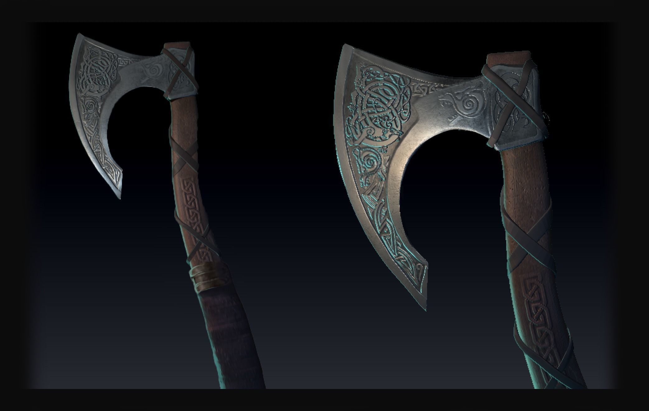 Skeggox Viking Bearded Battle Axe Low-poly 3D model_3