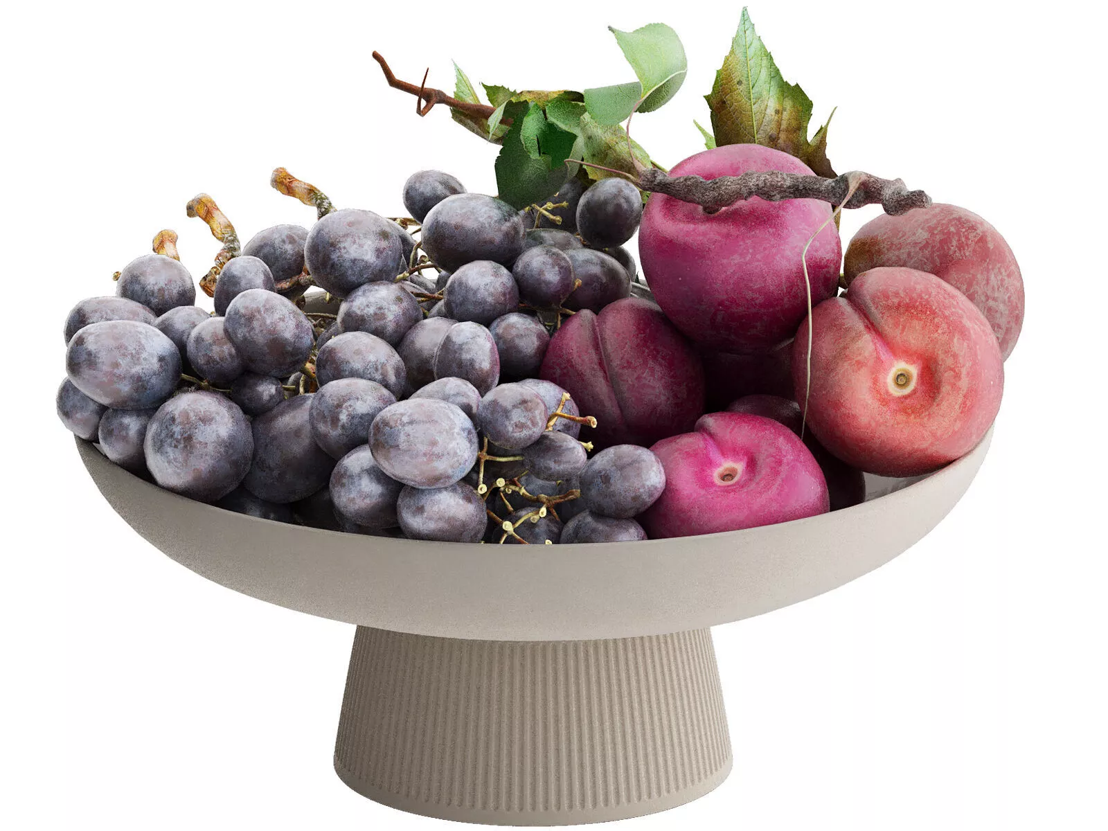 bowl of black grapes and plums fruit 3D model