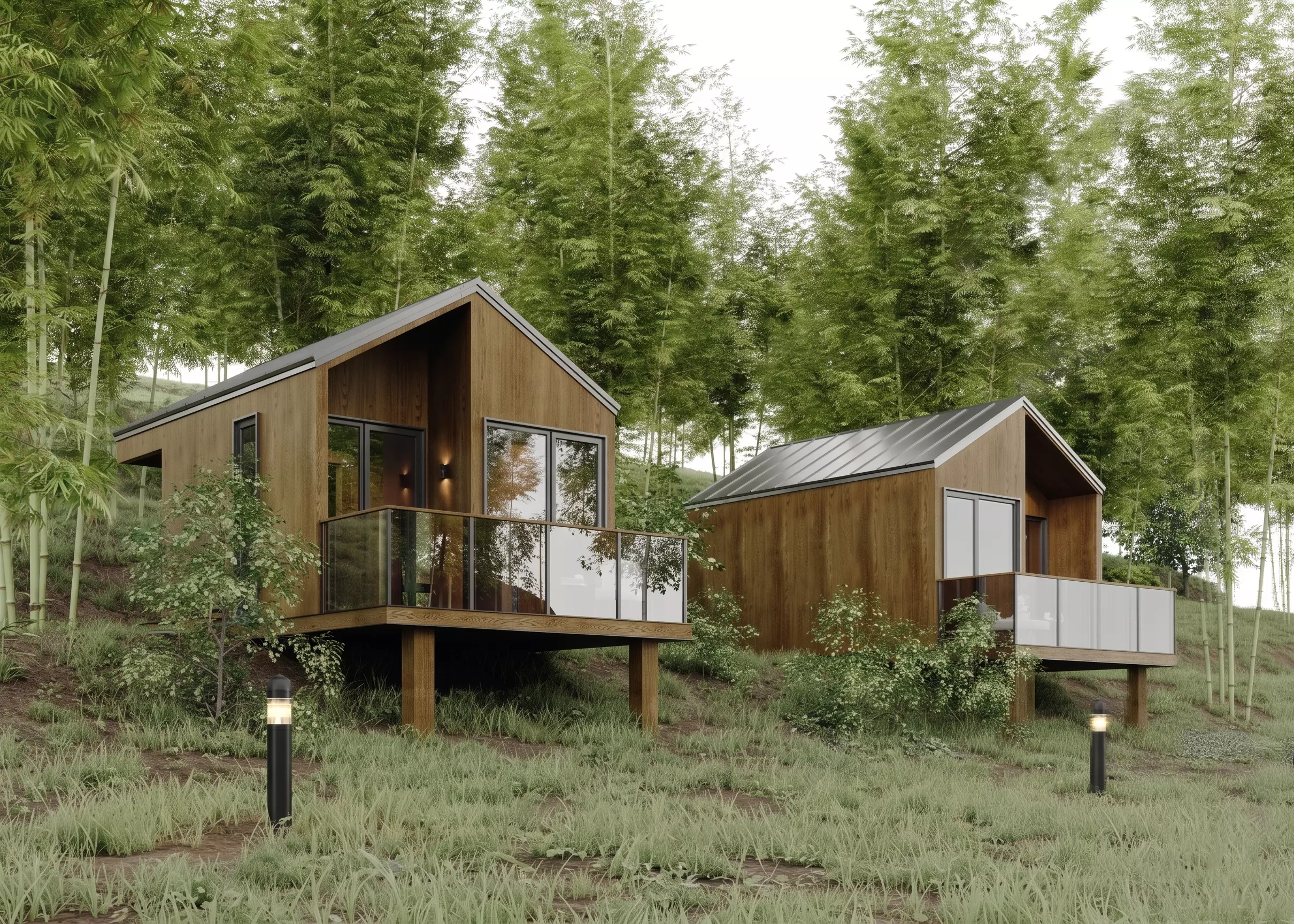 Forest bamboo resort wooden cabin villa homestay 3D model
