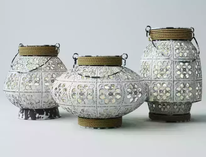 White Metal Lantern Set