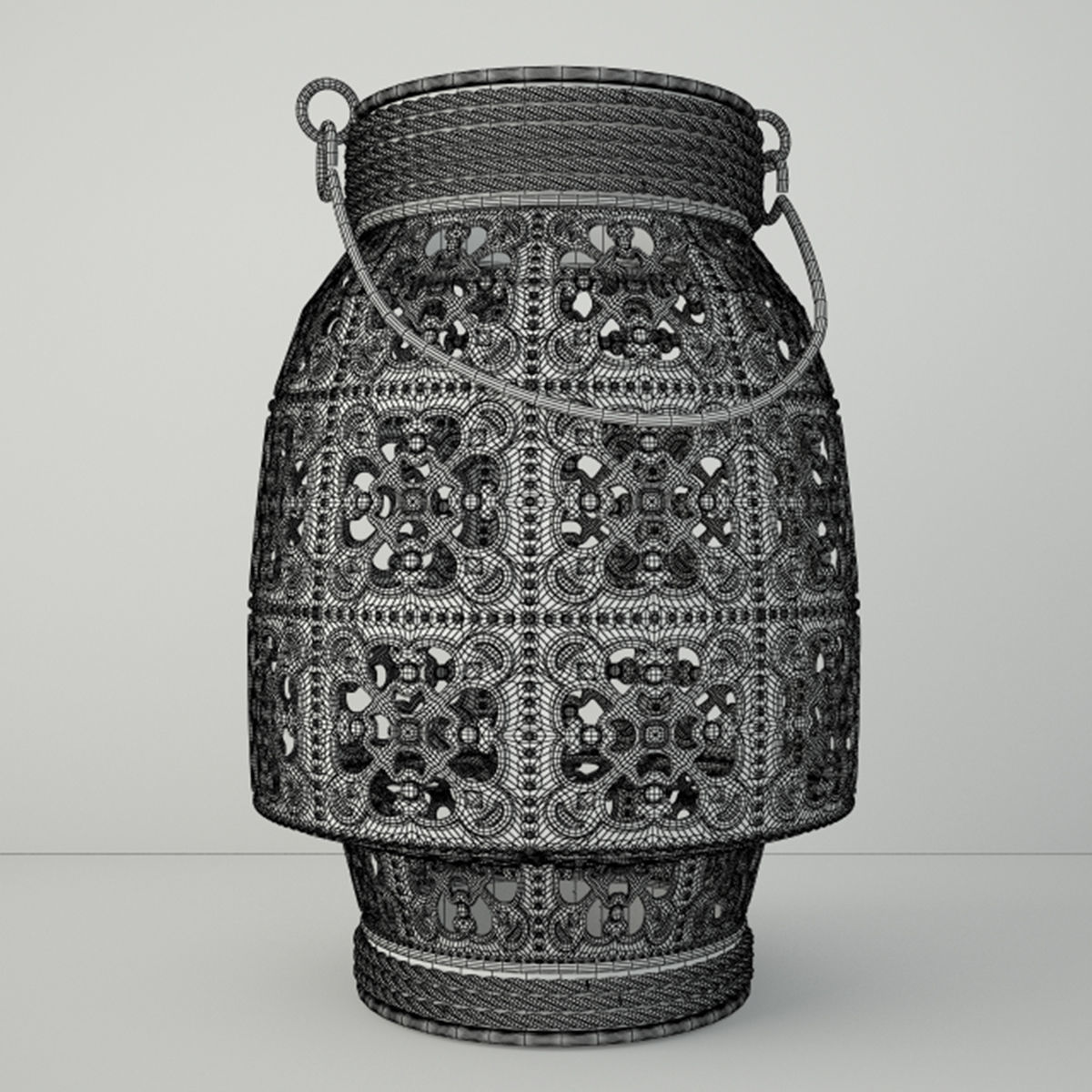 White Metal Lantern Set 3D model_4