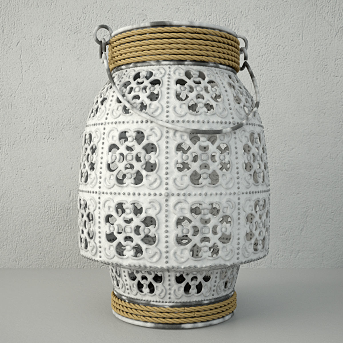 White Metal Lantern Set 3D model_3