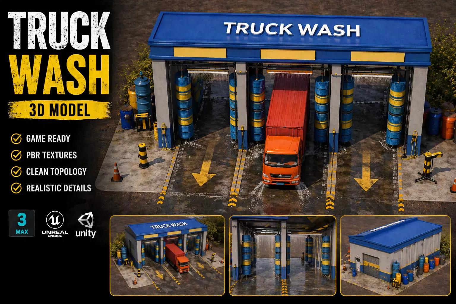 Truck Wash 3D Model Low-poly 3D model