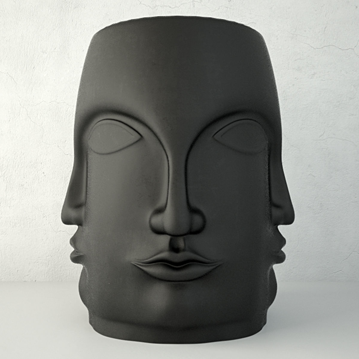 Black Carved Faces Garden Stool 3D model_3