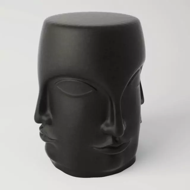 Black Carved Faces Garden Stool 3D model_0