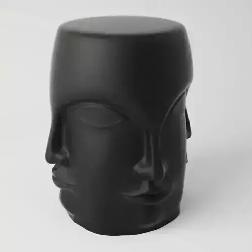 Black Carved Faces Garden Stool 3D model