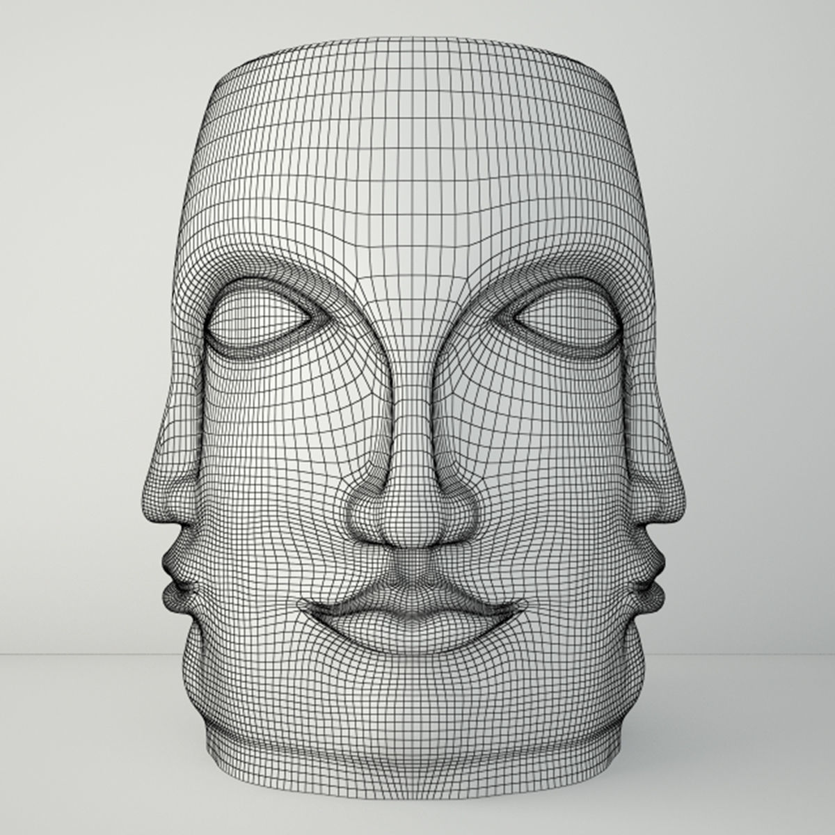 Black Carved Faces Garden Stool 3D model_2