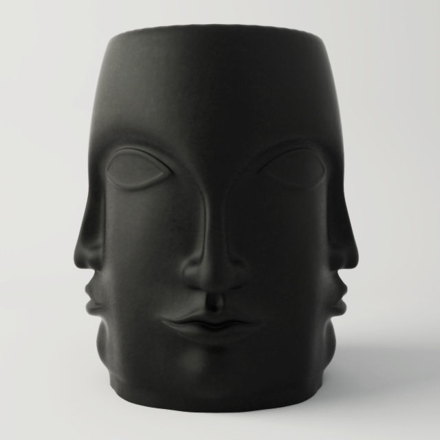 Black Carved Faces Garden Stool 3D model_1