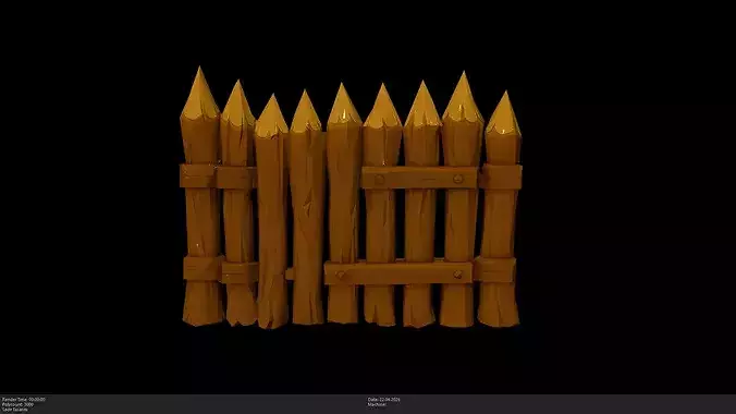 Stylized Wide Defense Palisade Fence Game Ready - AI