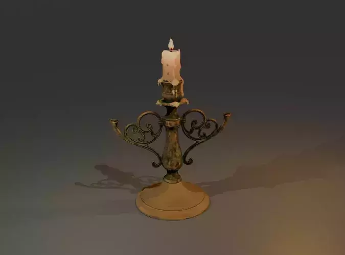 Medieval Candle - low poly game asset
