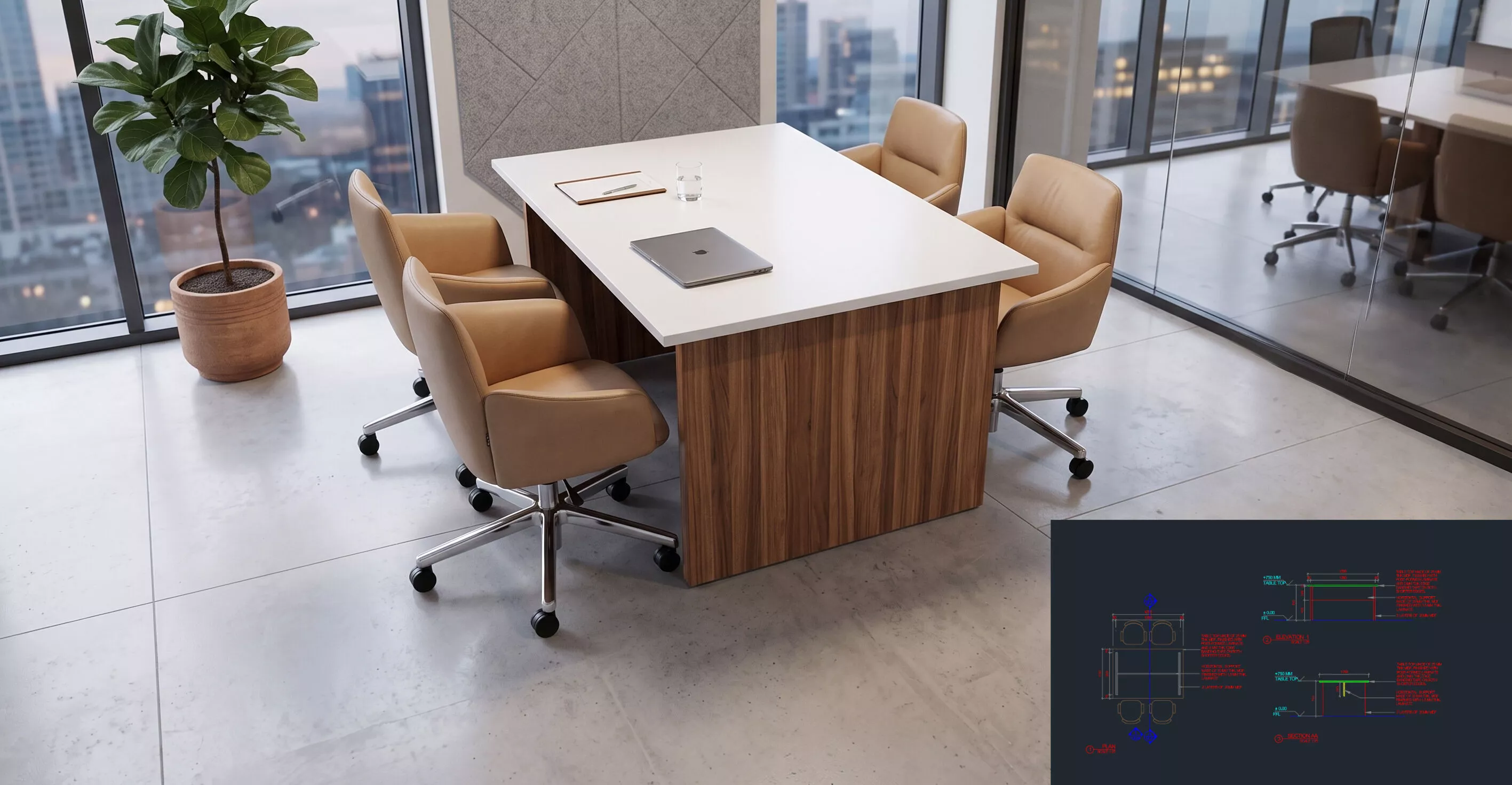 Modern Office Meeting Table 4 Seater with Chairs Low-poly 3D model