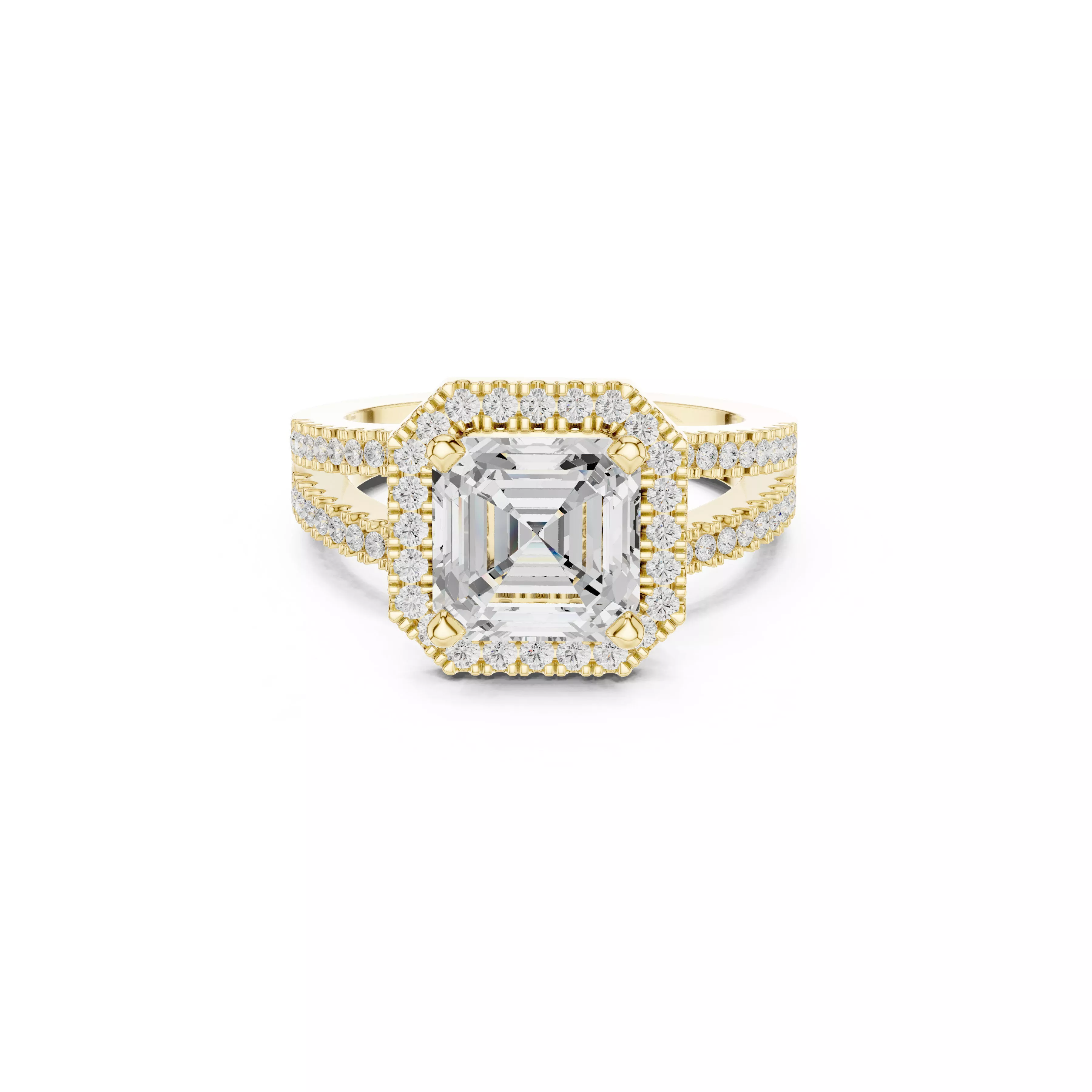 Elegant Pave Princess Diamond Double Band Halo Engagement Ring 3D print model