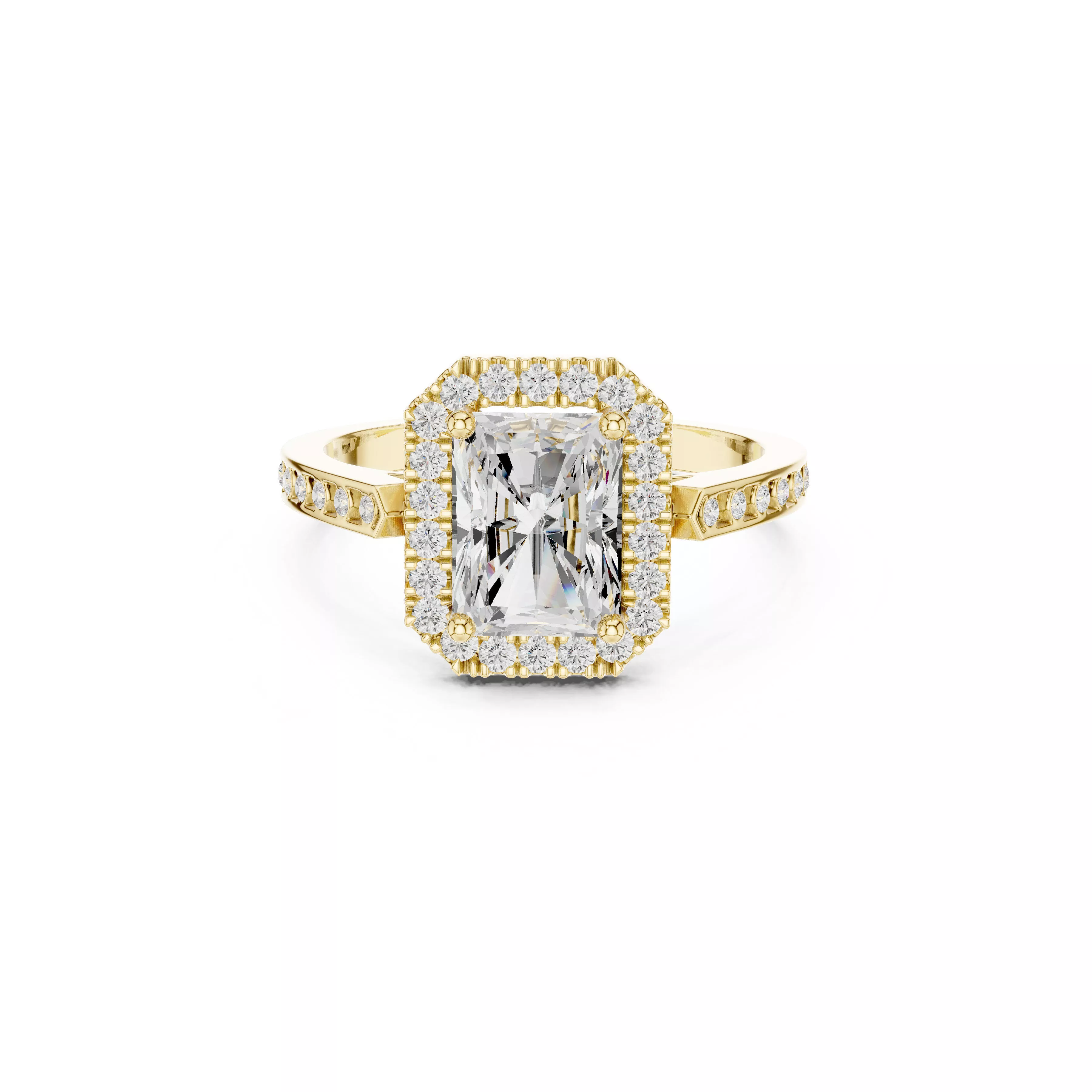 Classic Emerald Cut Diamond Halo Engagement Ring CAD 3D print model