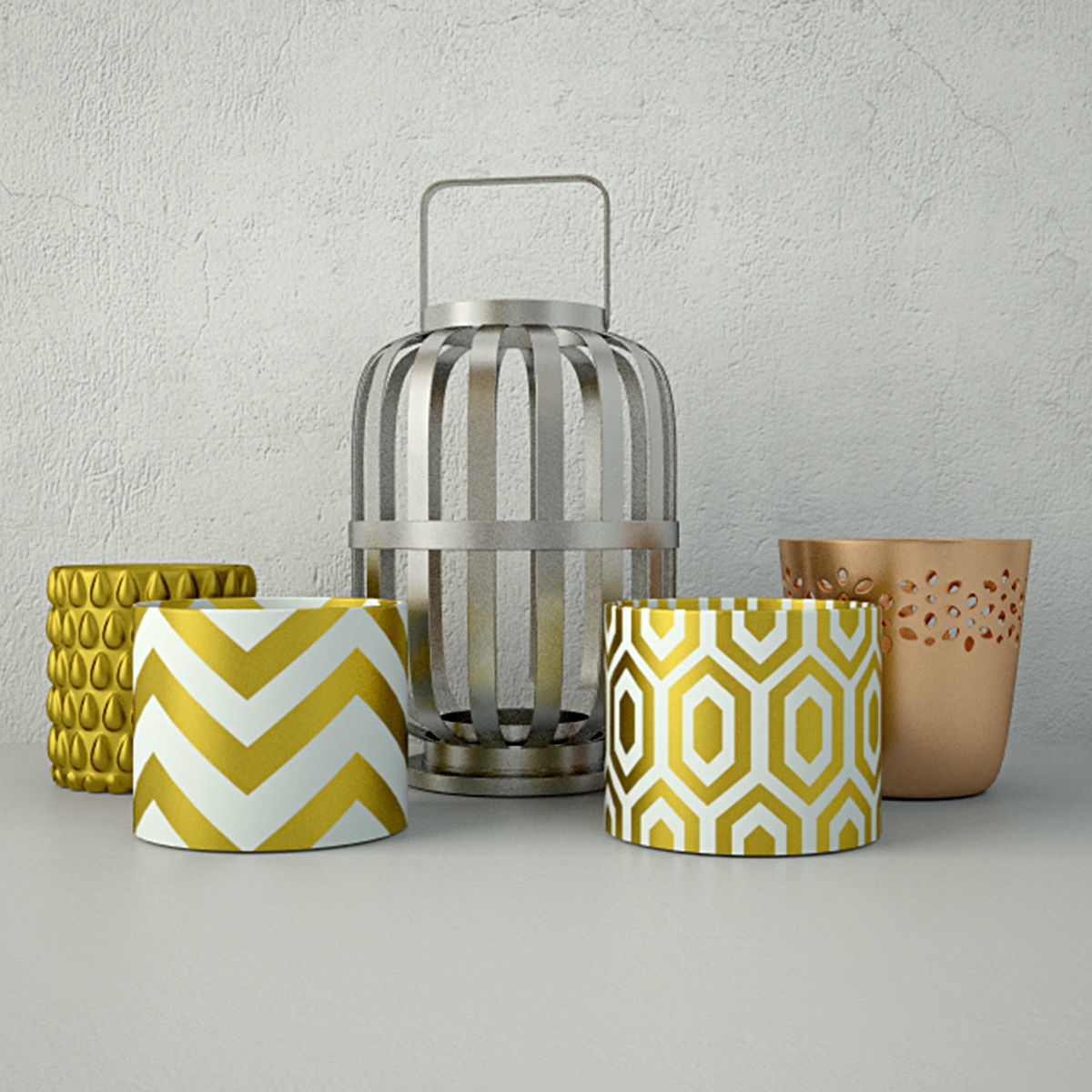 Lantern candles and candleholder by HM Home 3D model_1