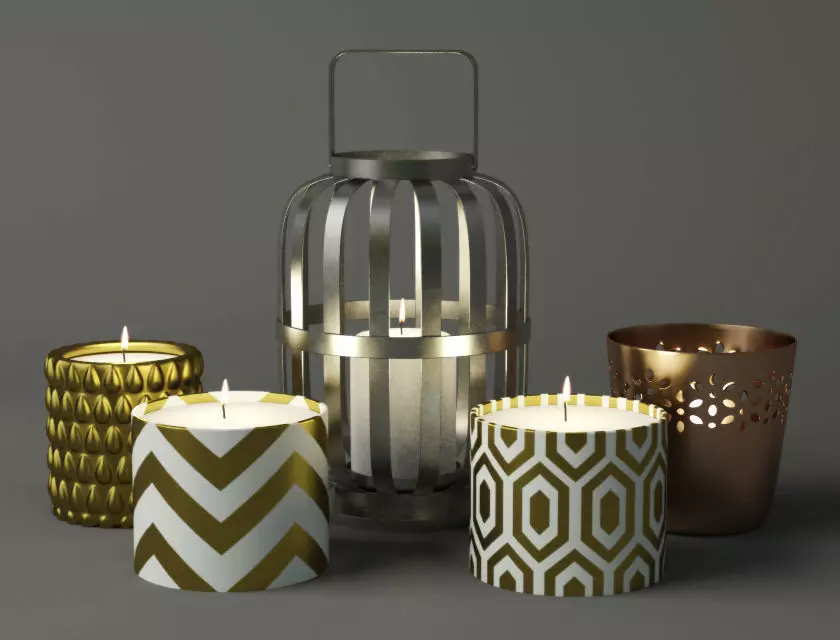 Lantern candles and candleholder by HM Home 3D model_0