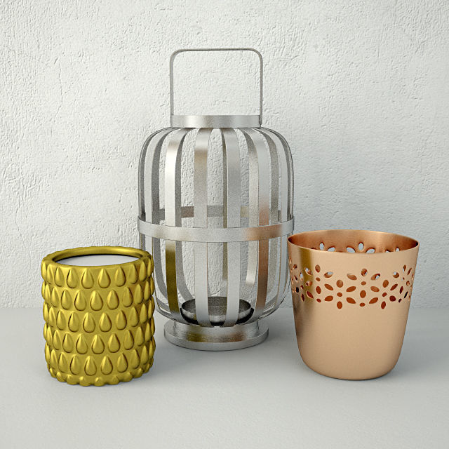 Lantern candles and candleholder by HM Home 3D model_3