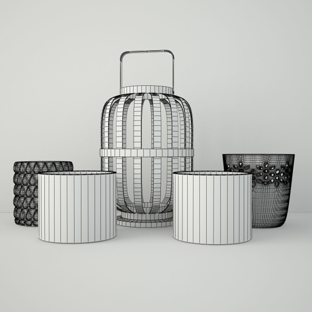 Lantern candles and candleholder by HM Home 3D model_2