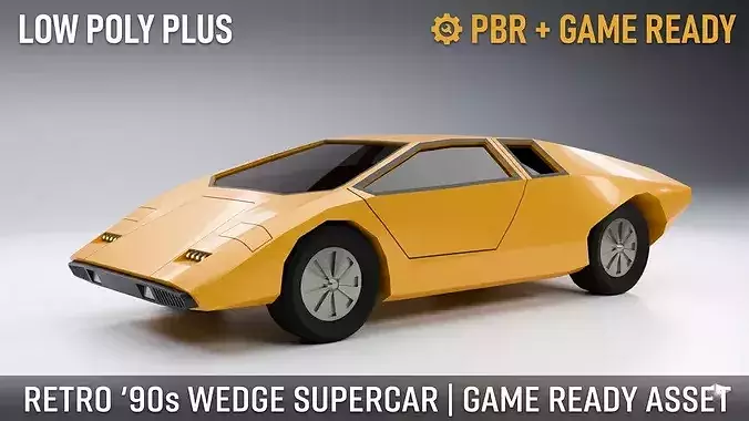 90s Low Poly Supercar PBR Game Ready Sports Car FBX OBJ