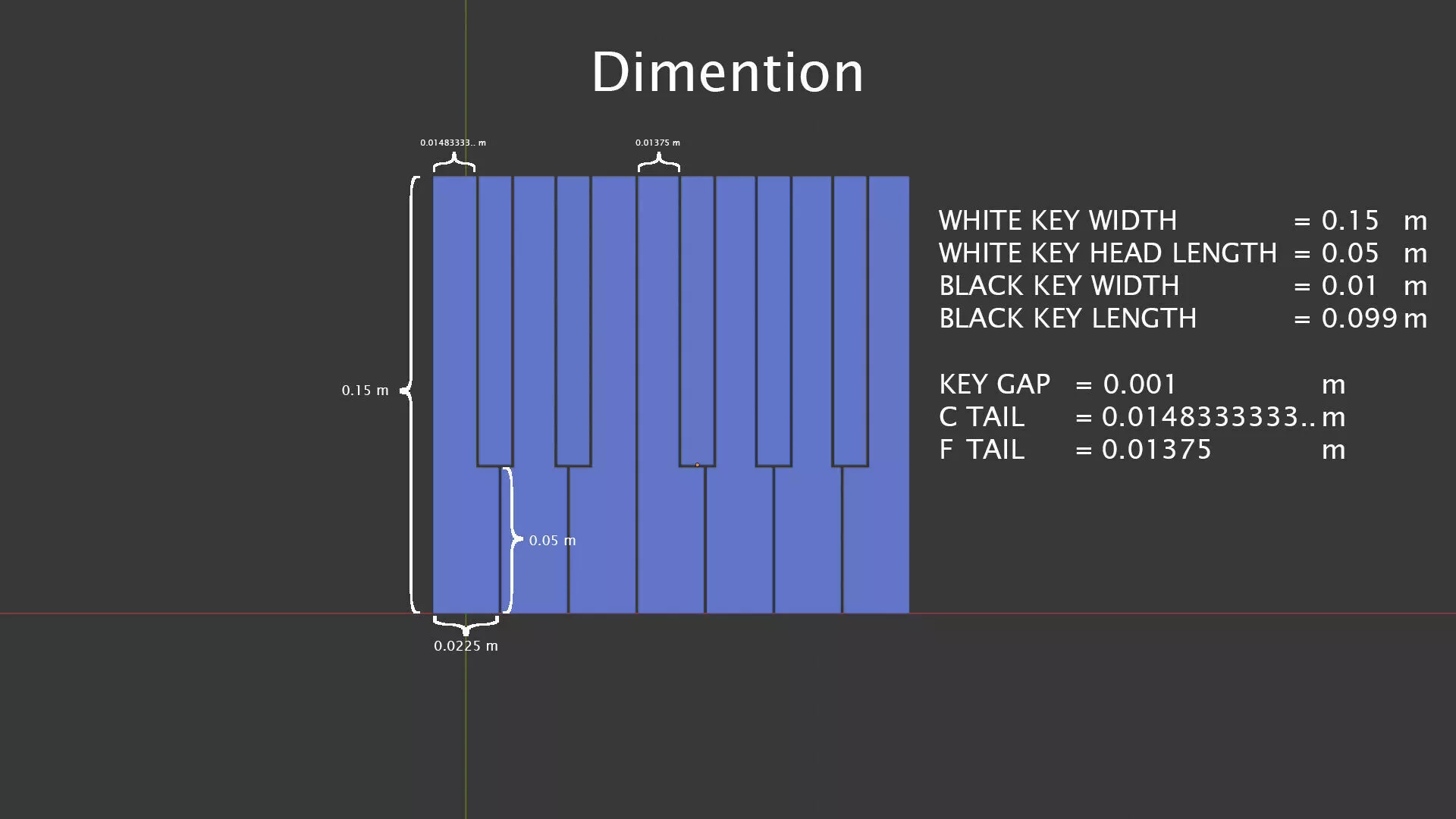 Piano Keys Layout - Meters Scale Free 3D model