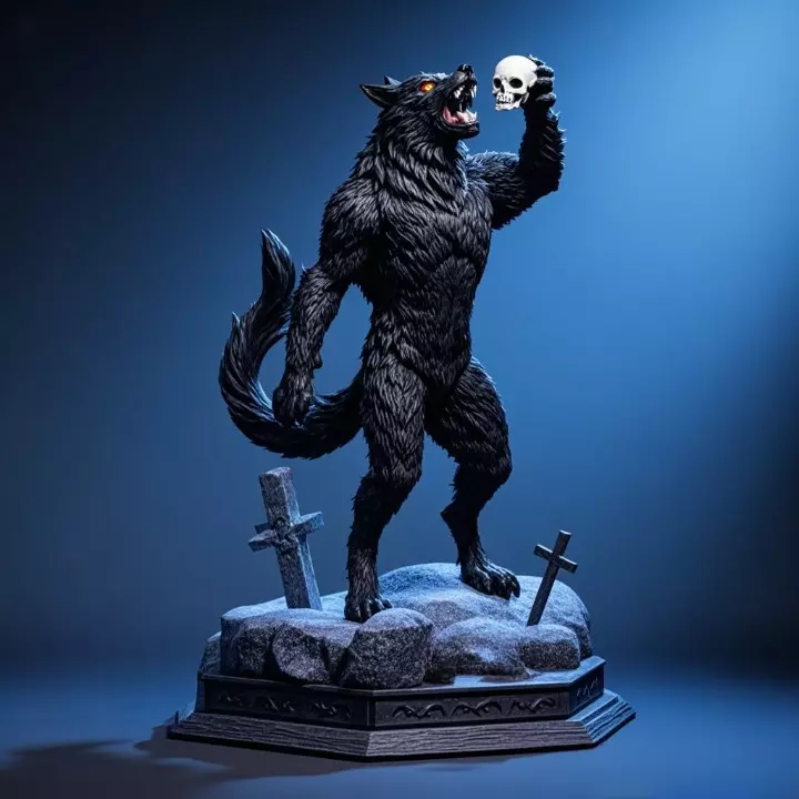 4027 Werewolf Howling with Skull Minimalist Statue STL 3D print model
