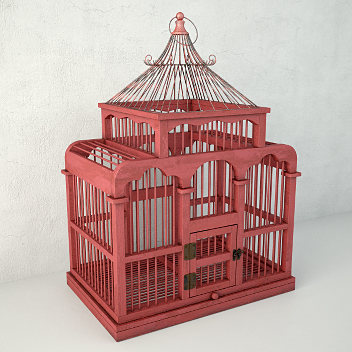 Red Decorative Cage by ZARA HOME 3D model_3