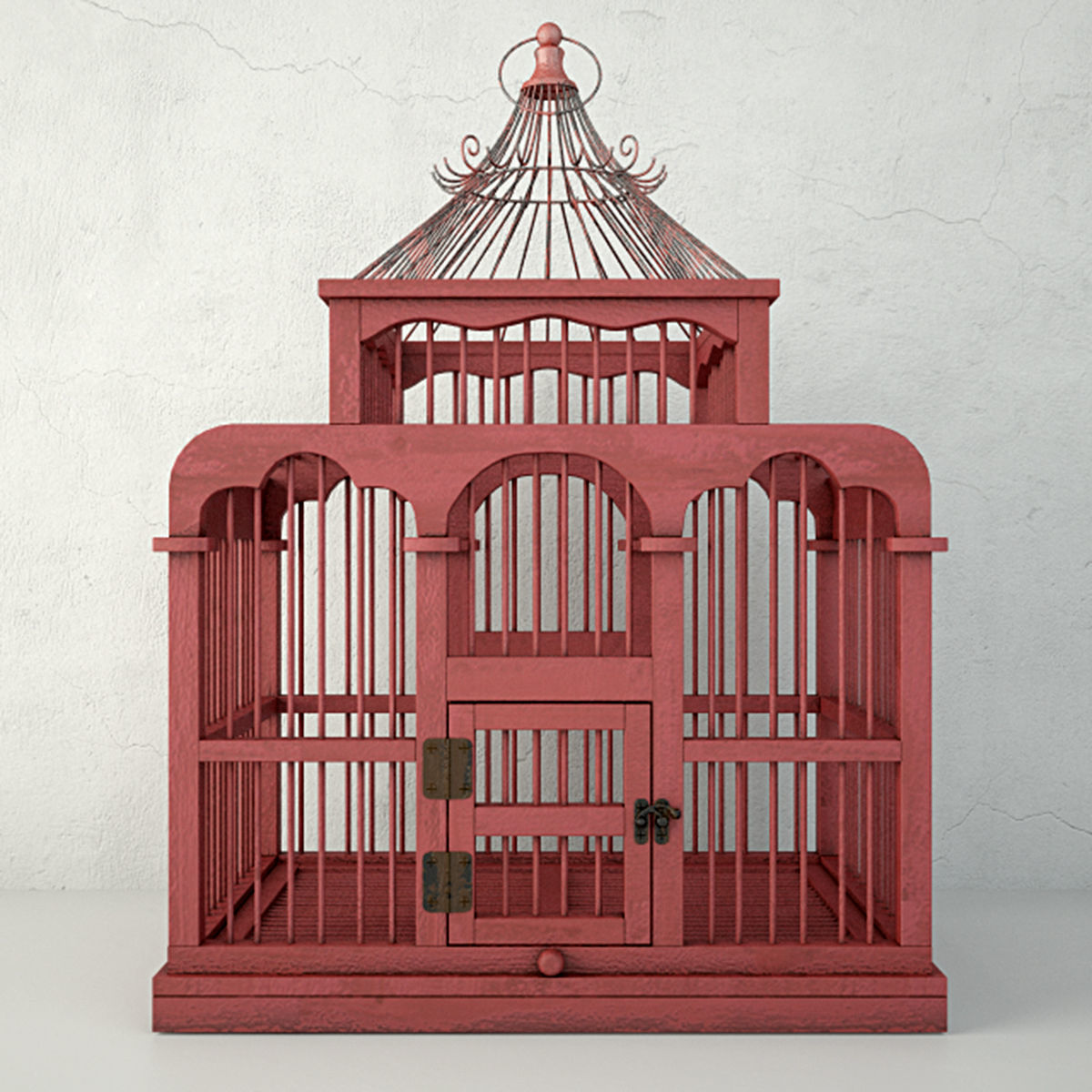 Red Decorative Cage by ZARA HOME 3D model_1