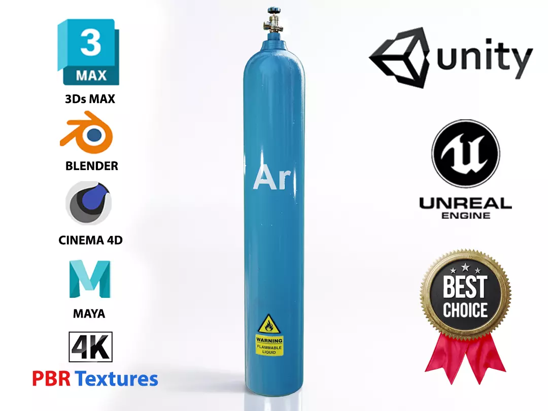 Gas Cylinder Argon game ready PBR 4K Low-poly 3D model