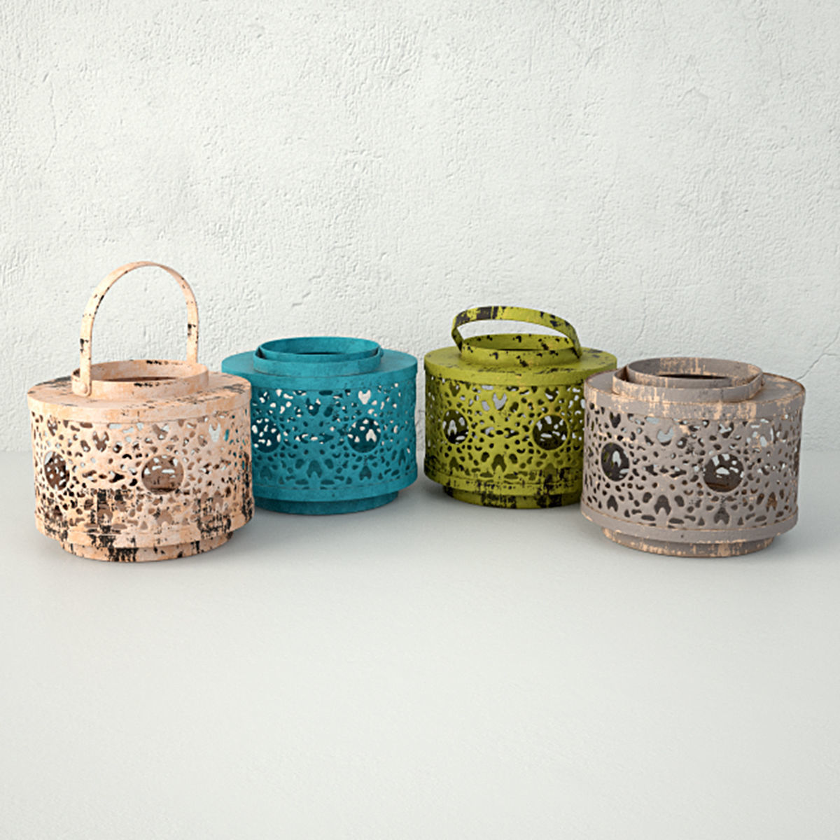 Tin Lantern Set 3D model_1