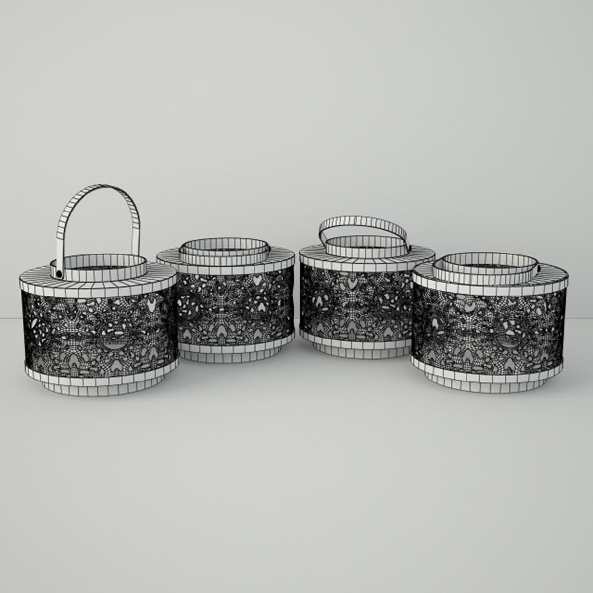 Tin Lantern Set 3D model_2