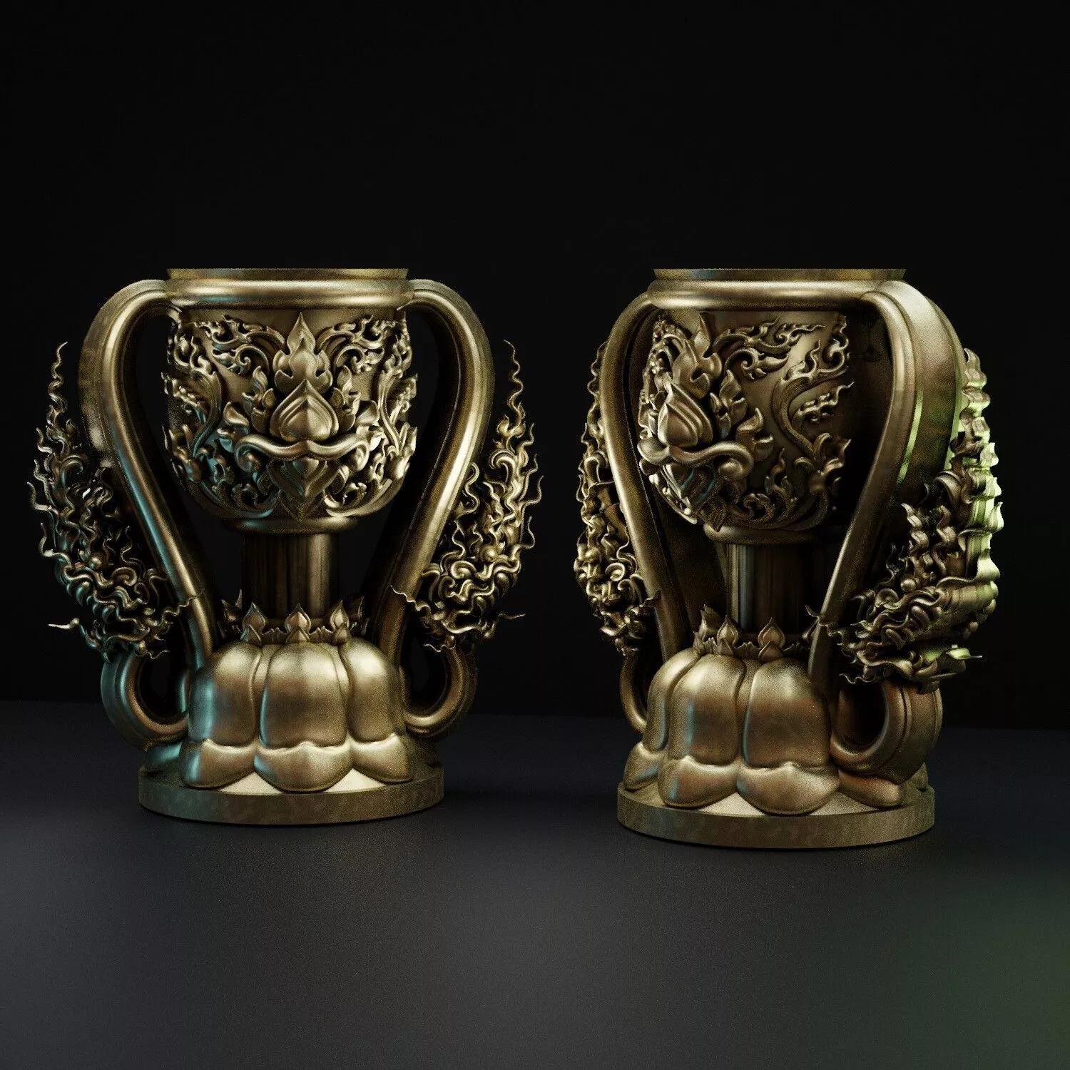 Thai Traditional Lotus Candle Holder Pair 3D Model 3D print model