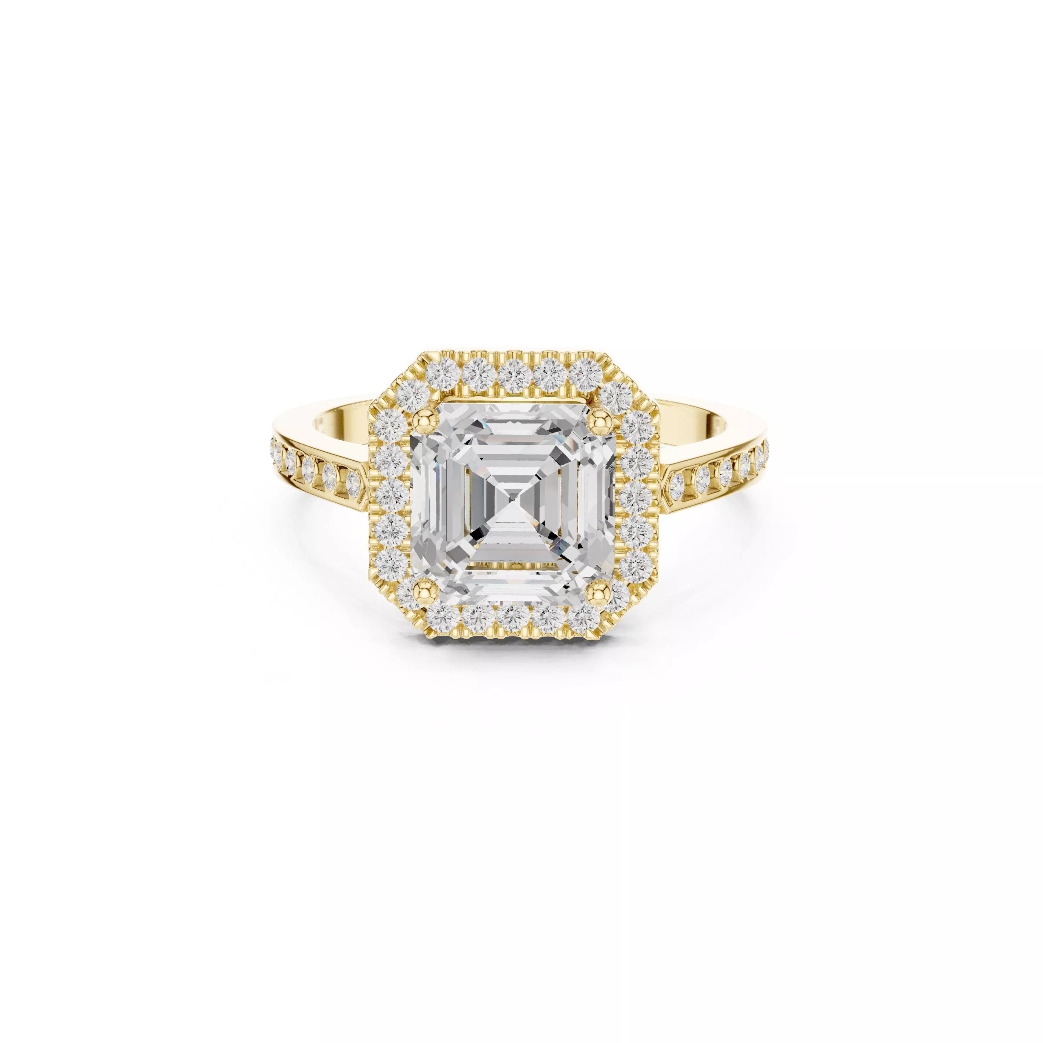 Asscher Shape Diamond Halo Engagement Ring CAD Model STL 3DM 3D print model