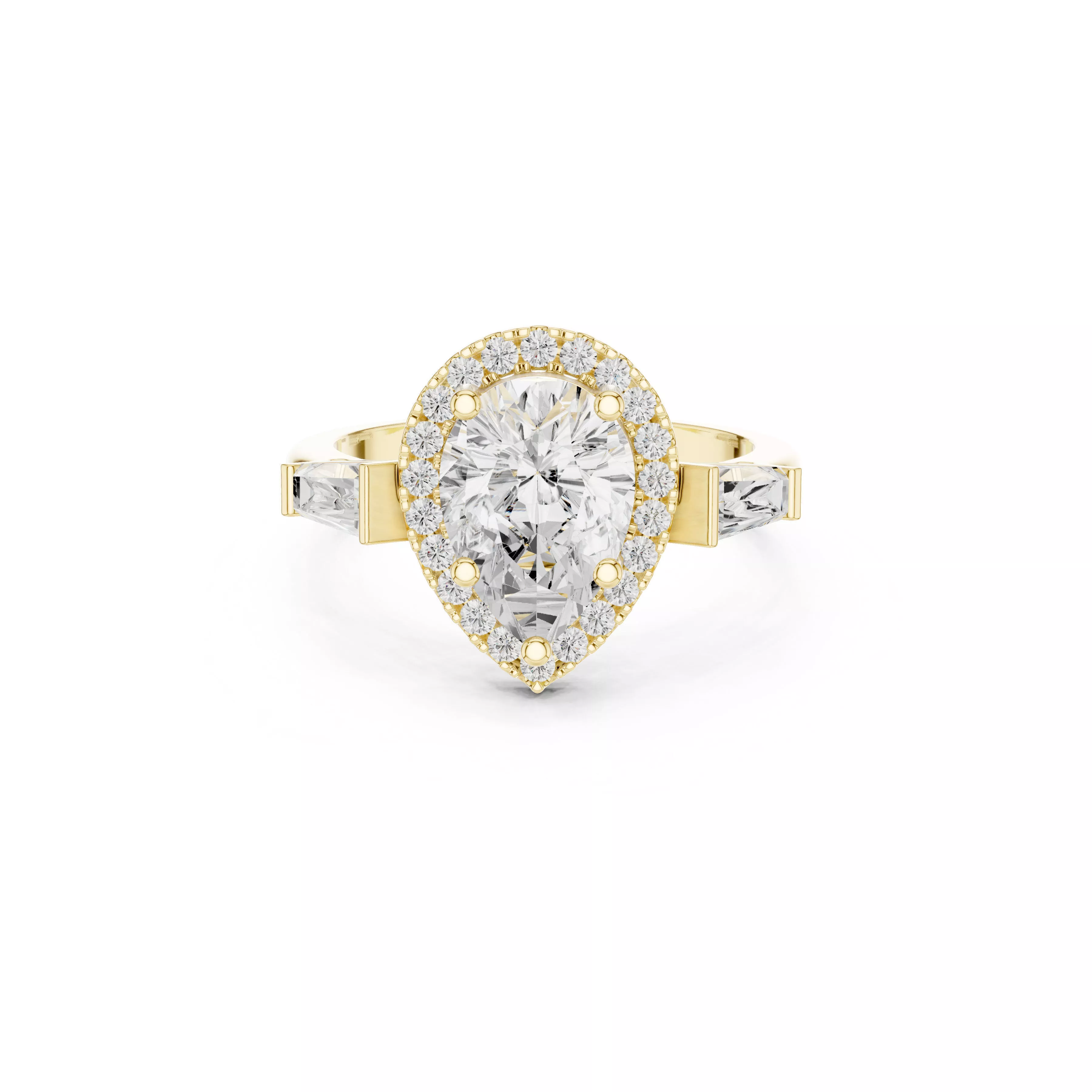Pear Special Pave Halo Diamond Ring with Gold Platinum CAD 3D print model