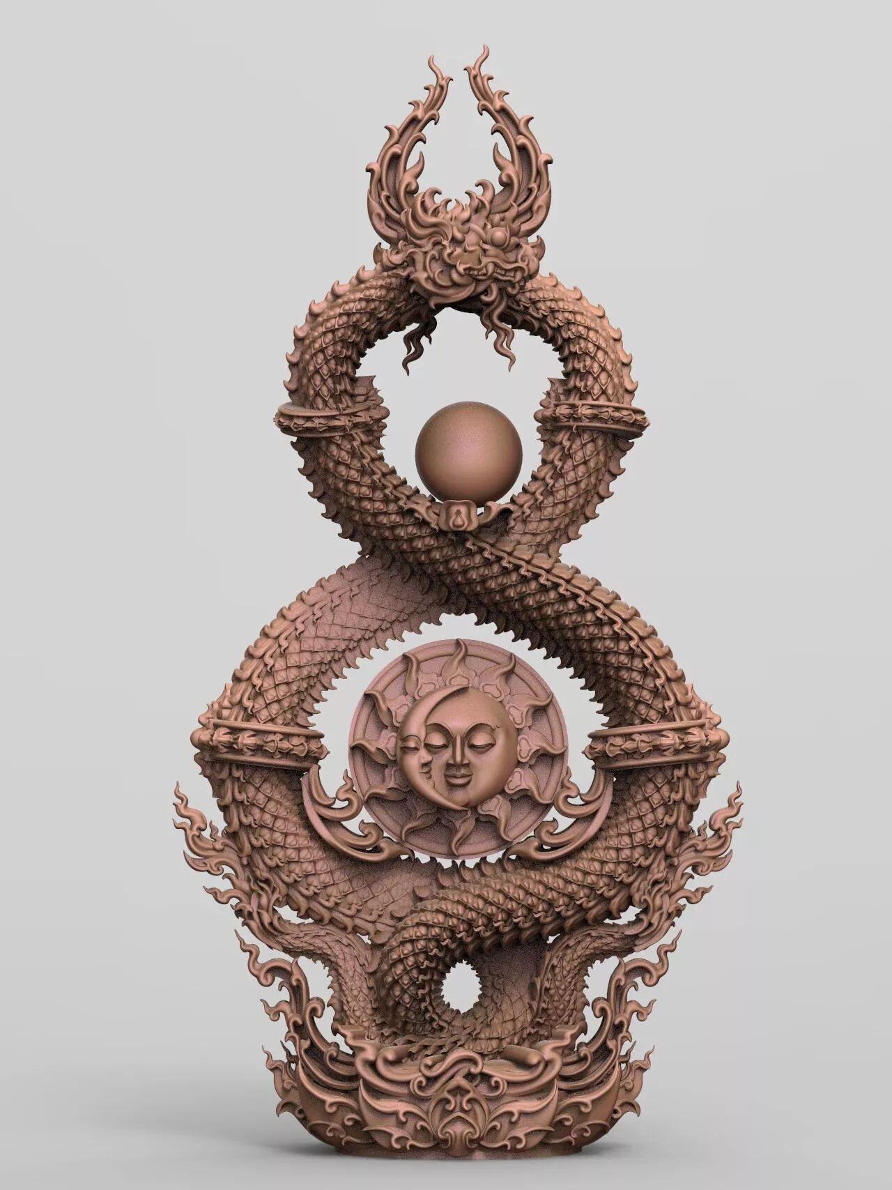 Naga Serpent with Yin Yang Celestial Sun Moon 3D print model