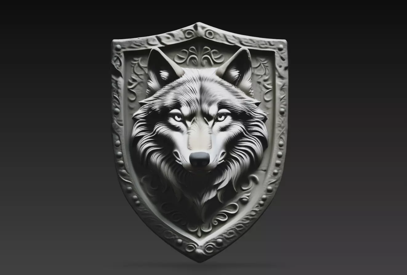 Wolf Head Shield Relief Heraldic Animal Emblem STL 3D 3D print model