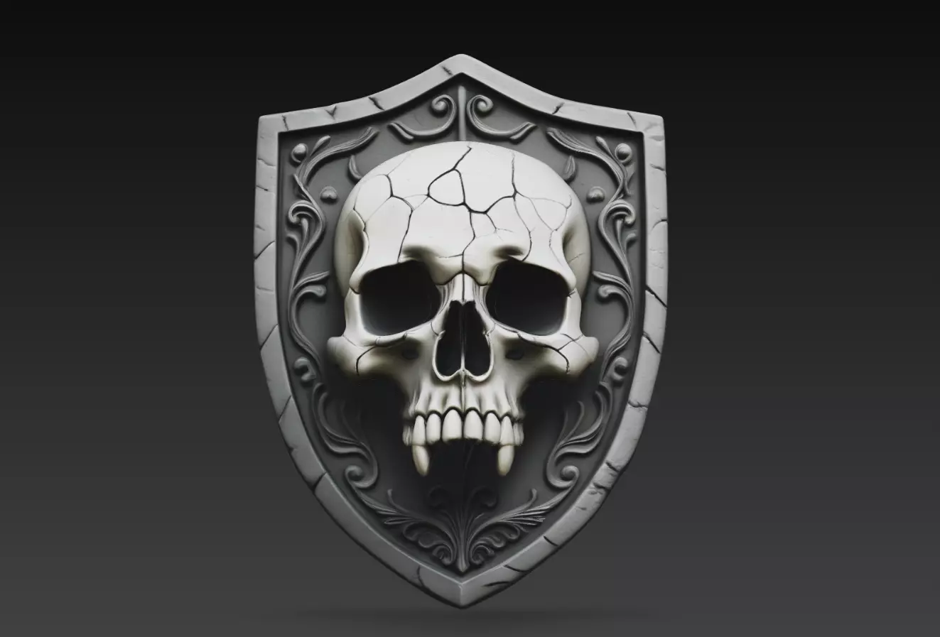 Skull Shield Relief Dark Gothic Heraldic Emblem STL 3D Model 3D print model