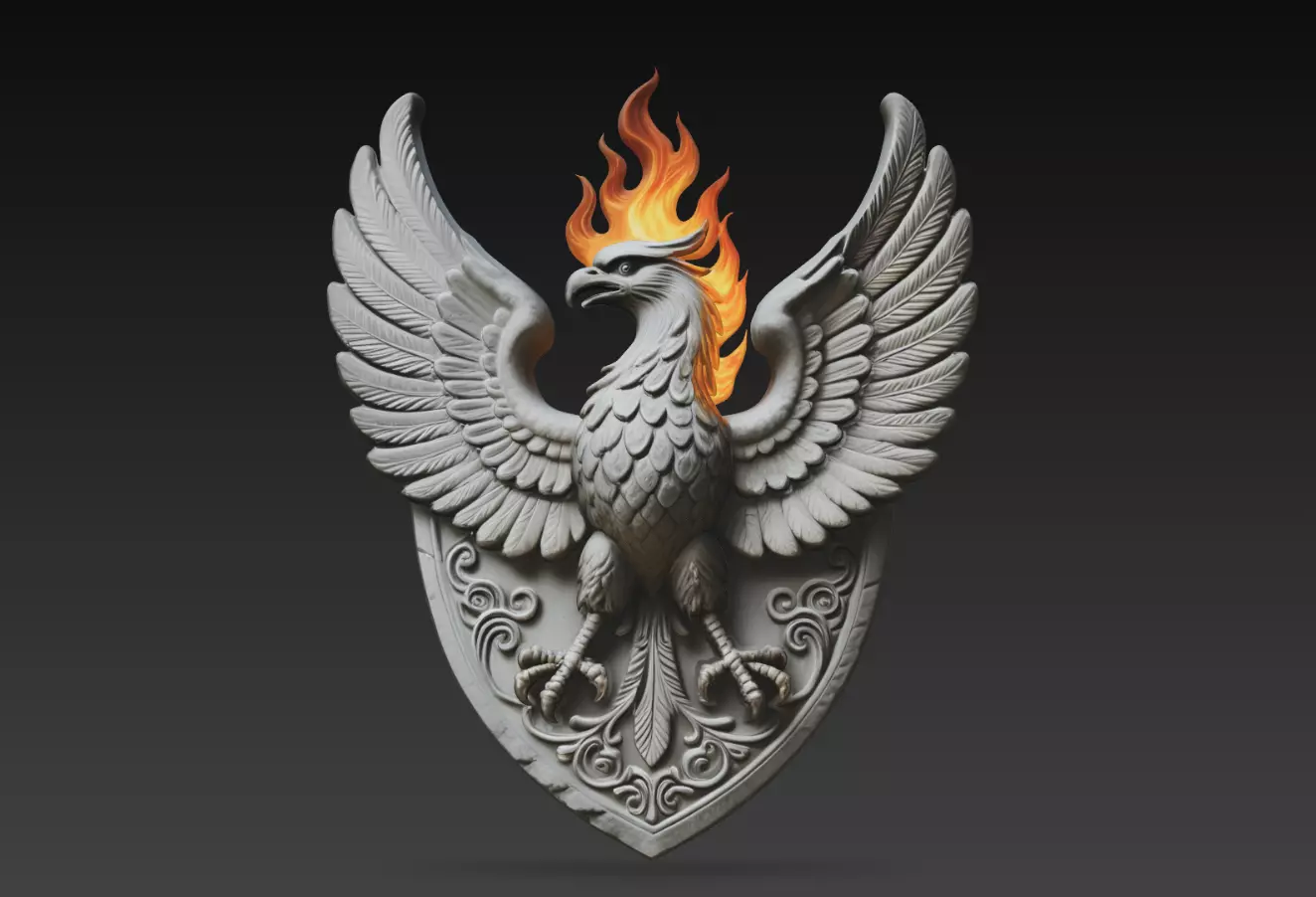Phoenix Heraldic Shield Relief Sculpture STL 3D Model 3D print model