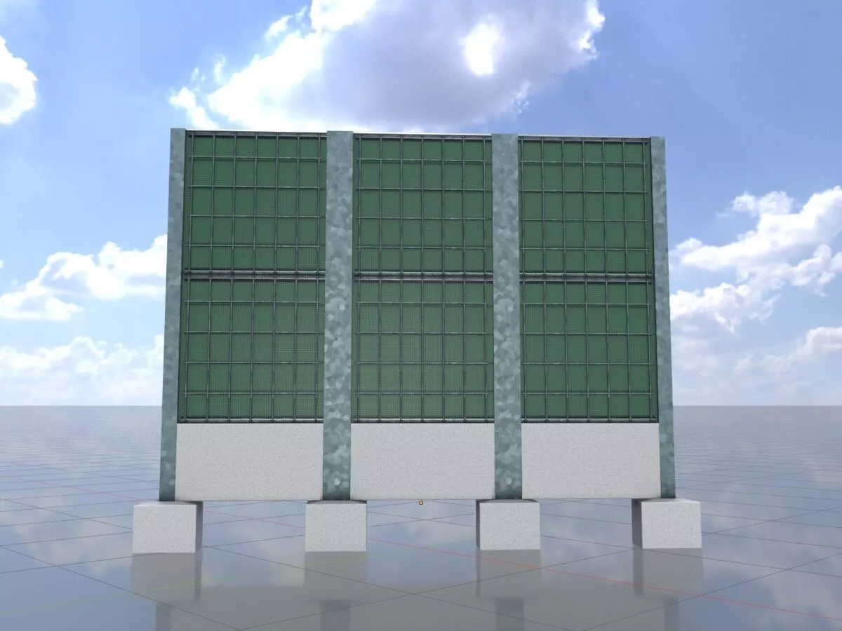 Green noise barrier concrete foundation 3120 mm x 3700 mm Low-poly 3D model