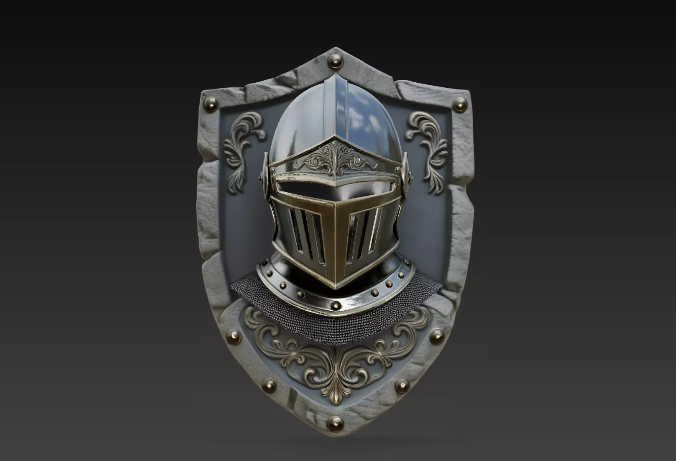 Medieval Knight Helmet Shield Relief Ornament STL 3D Model 3D print model