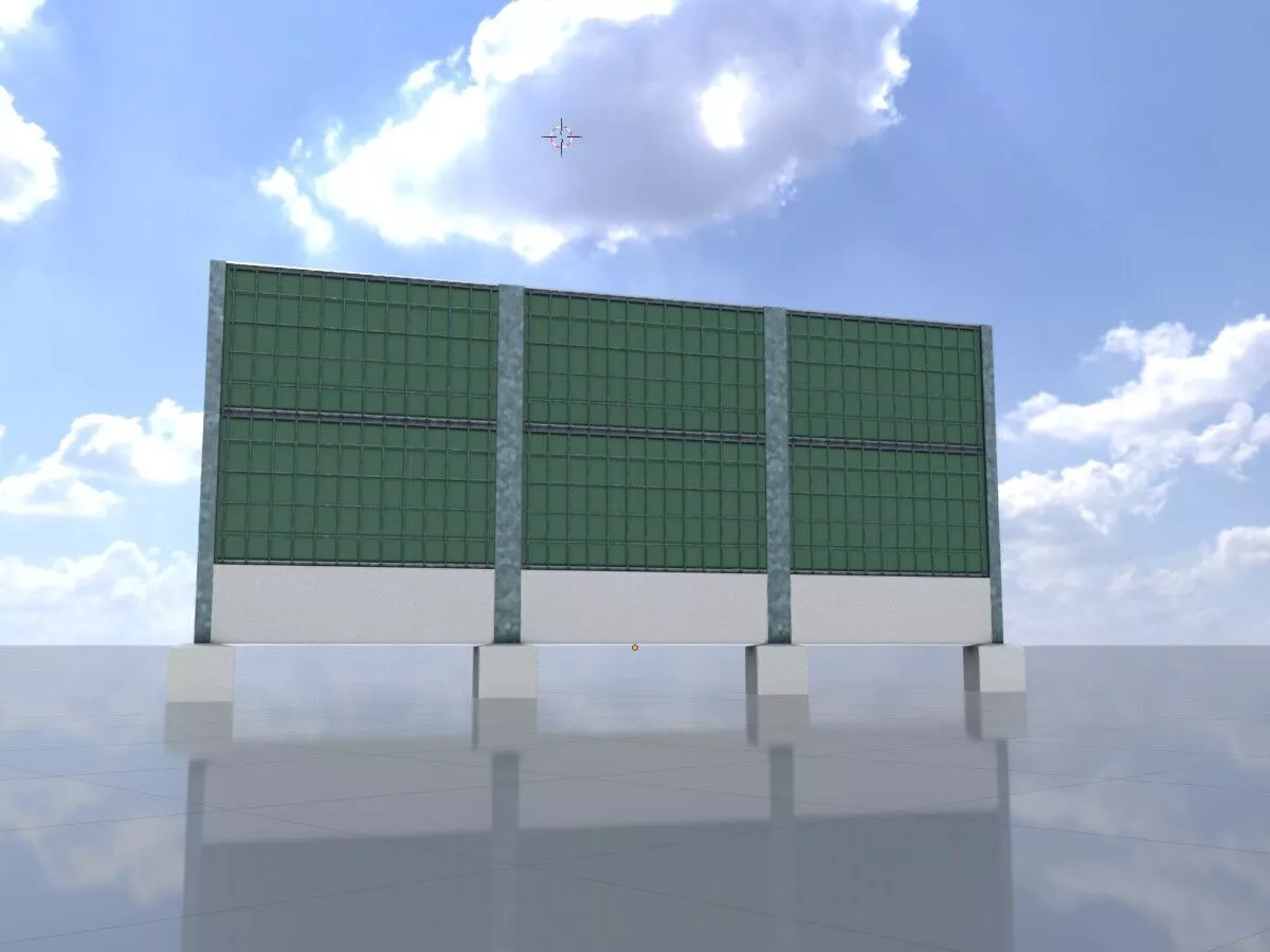 Green noise barrier with concrete foundation 3120 mm x 6150 mm Low-poly 3D model